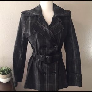 💰Two for $50 - Zara Basic Black Plaid Belted Jacket Size L EUC